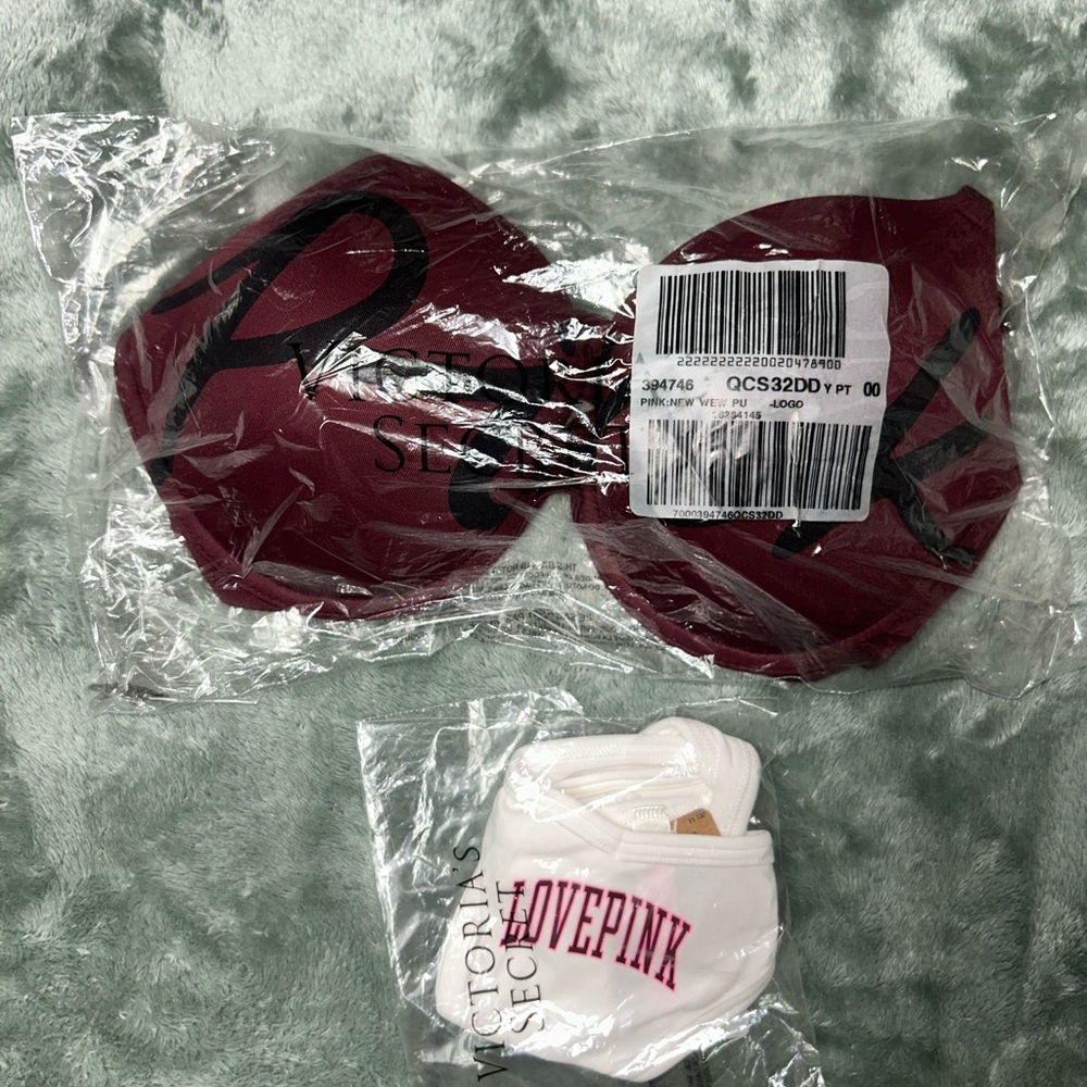 Victoria's Secret Maroon Bra and White Panty Set